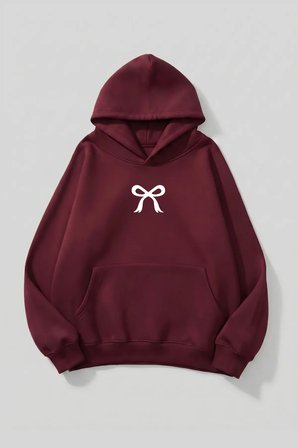 Unisex Yumuşak Dokulu Review Cherry Baskılı Tasarım Oversize 3 İplik Hoodie Sweatshirt