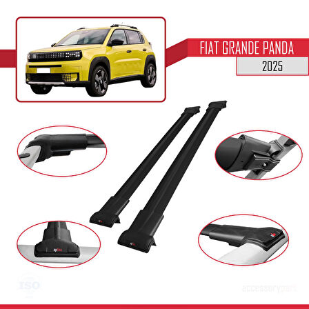 Fiat Grande Panda 2025-2025 Arası ile Uyumlu FLY Model Ara Atkı Tavan Barı Siyah 2 Adet