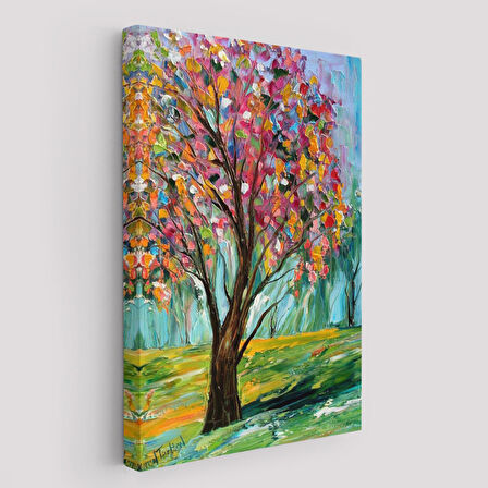 Renkli Bahar Ağacı Dekoratif Duvar Tablosu-6144