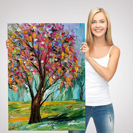 Renkli Bahar Ağacı Dekoratif Duvar Tablosu-6144