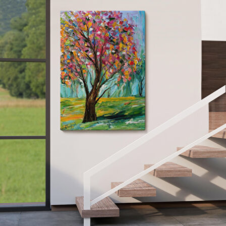 Renkli Bahar Ağacı Dekoratif Duvar Tablosu-6144