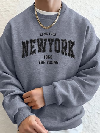 Come Ture New York City Baskılı Erkek Kazak Kışlık Bol Kapüşonlu Spor Bisiklet Yaka Polar Sıc