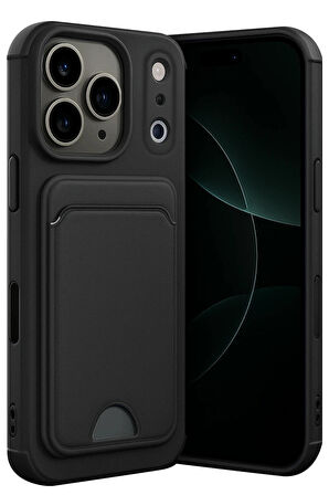 iPhone 17 Pro Max ile Uyumlu Kart Bölmeli Premium Silikon Kılıf – Kelvin Serisi, Arka Kart Yuvalı, Soft Touch Mat Doku, Ultra İnce ve Parmak İzi Tutmaz Tasarım