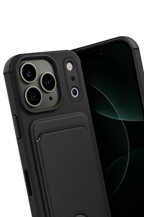 iPhone 17 Pro Max ile Uyumlu Kart Bölmeli Premium Silikon Kılıf – Kelvin Serisi, Arka Kart Yuvalı, Soft Touch Mat Doku, Ultra İnce ve Parmak İzi Tutmaz Tasarım