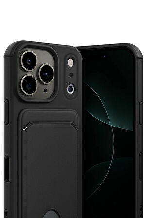 iPhone 17 Pro Max ile Uyumlu Kart Bölmeli Premium Silikon Kılıf – Kelvin Serisi, Arka Kart Yuvalı, Soft Touch Mat Doku, Ultra İnce ve Parmak İzi Tutmaz Tasarım