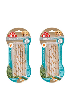 8in1 Delights Pro Dental Twisted Sticks Tavuklu Burgu Köpek Ödülü 55 Gr. X 2 Paket