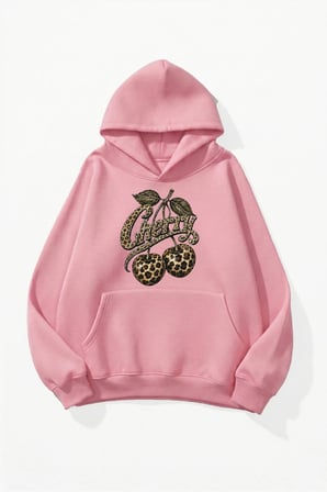 Unisex Yumuşak Dokulu Cherry Baskılı Tasarım Oversize 3 İplik Hoodie Sweatshirt