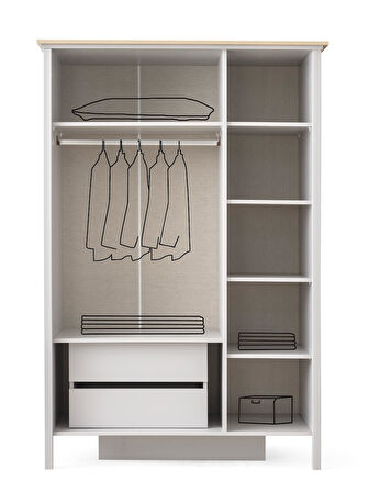 Yakamoz Sis Gri 3 Kapaklı Elbise Dolabı Gardırop 133x56x201cm
