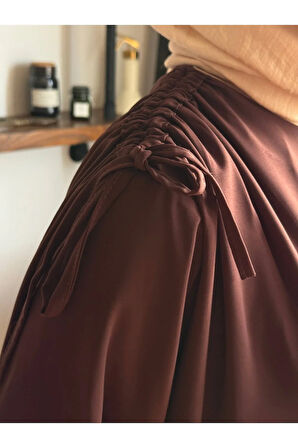 Omzu Tünel Detaylı Elbise Medine İpeği 5063 NAVRA | FENDEL