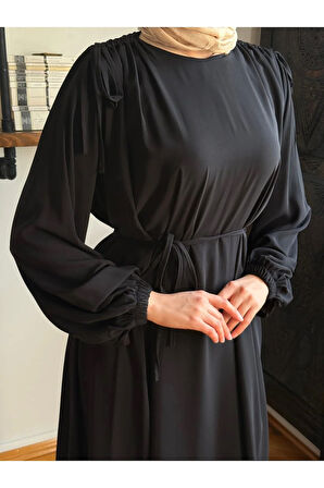 Omzu Tünel Detaylı Elbise Medine İpeği 5063 NAVRA | FENDEL