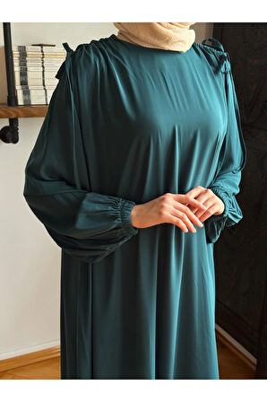 Omzu Tünel Detaylı Elbise Medine İpeği 5063 NAVRA | FENDEL