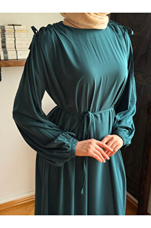 Omzu Tünel Detaylı Elbise Medine İpeği 5063 NAVRA | FENDEL