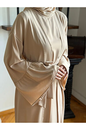 Fırfırlı Ikili Takım Abaya 5038 koyu bej | FENDEL