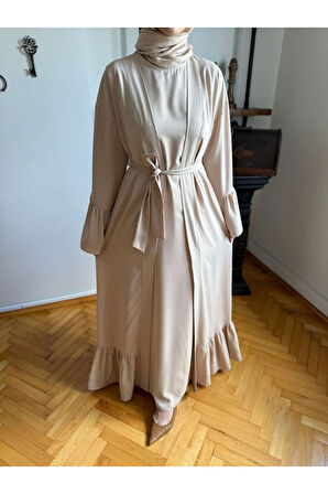 Fırfırlı Ikili Takım Abaya 5038 koyu bej | FENDEL