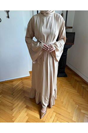 Fırfırlı Ikili Takım Abaya 5038 koyu bej | FENDEL