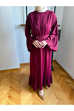 Fırfırlı Ikili Takım Abaya 5038 bordo | FENDEL