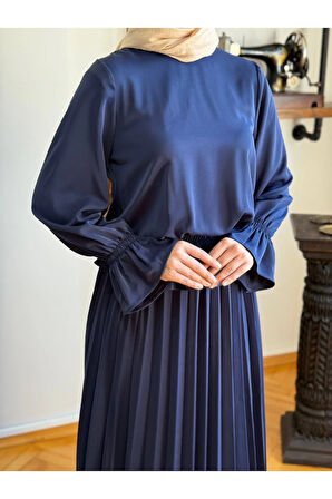 Piliseli Etek + Bluz Takım 5076 lacivert | FENDEL