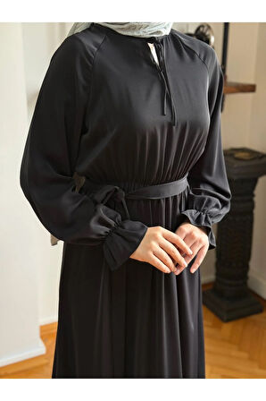 Reglan Kol Bel Lastikli Elbise 5077 siyah | FENDEL