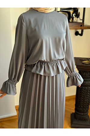 Piliseli Etek + Bluz Takım 5076 füme | FENDEL