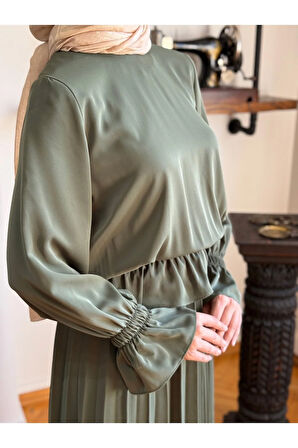 Piliseli Etek + Bluz Takım 5076 açık haki | FENDEL