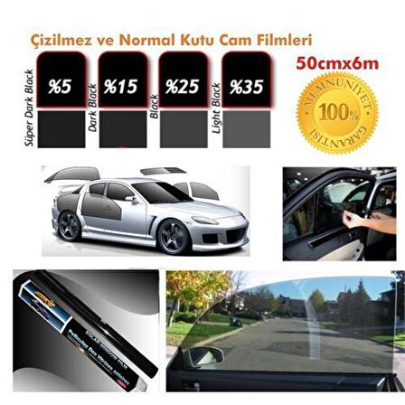 Cam Filmi Kutu Bir Arabalık 50Cmx6M Dark Black