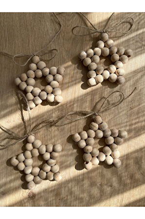 Ahşap Dekorasyon Bohem Süs Yıldız 4 Lü set Mutfak Bebek odası Balkon Salon Kapı Süsü