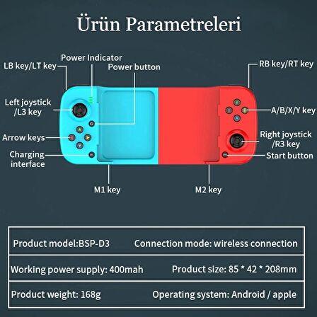 Kablosuz Bluetooth D3 Apple IOS Android için Gamepad Joyistik teleskopik oyun denetleyici