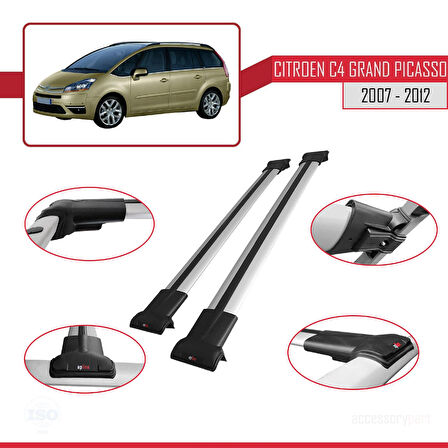 Citroen Grand C4 Picasso 2007-2012 Arası ile Uyumlu FLY Model Ara Atkı Tavan Barı Gri 2 Adet
