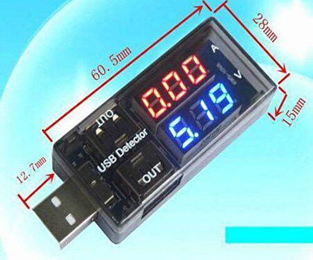 USB Voltmetre, USB Ampermetre, USB Akım Ölçer - Çift USB Çıkışlı