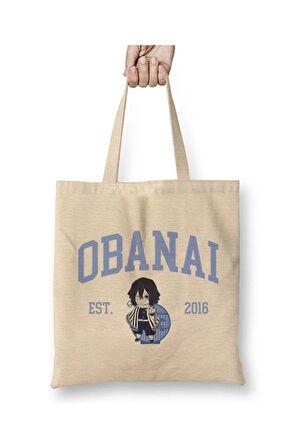 Obanai Demon Slayer Beyaz Bez Çanta Uzun Saplı Alışveriş Çantası Plaj Çantası
