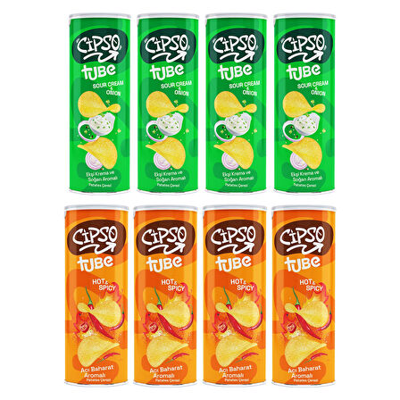 Cipso Tube Acı Baharat ve Ekşi Krema&Soğan Aromalı Cips 160 gr x 8 Adet