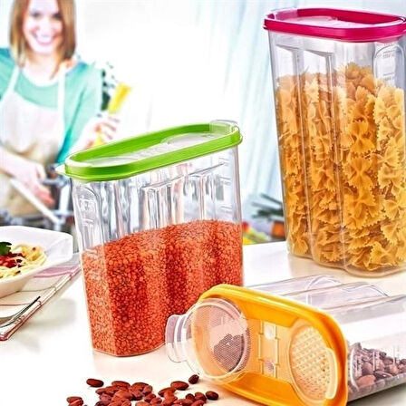 İpek Yıldızı® 2 Kapaklı Ölçekli Erzak Kuru Gıda Saklama Kutusu Kabı 2,4 Litre-SA940