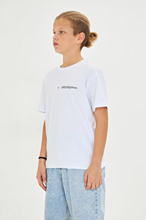 Los Angeles Baskılı %100 Pamuk Oversize Beyaz Unisex Çocuk Tişört