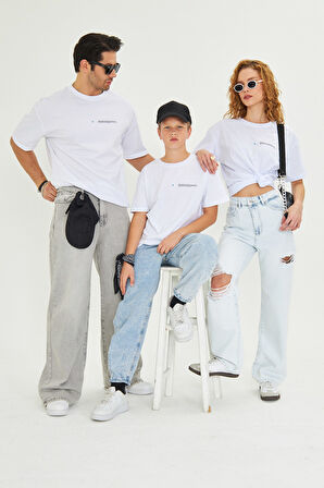 Los Angeles Baskılı %100 Pamuk Oversize Beyaz Unisex Çocuk Tişört