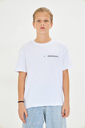 Los Angeles Baskılı %100 Pamuk Oversize Beyaz Unisex Çocuk Tişört