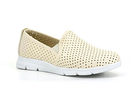 Ortapedik Taban Nefes Alır Bağcıksız Kadın Spor Babet Ayakkabı Krem TarzMısra