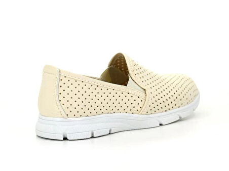 Ortapedik Taban Nefes Alır Bağcıksız Kadın Spor Babet Ayakkabı Krem TarzMısra