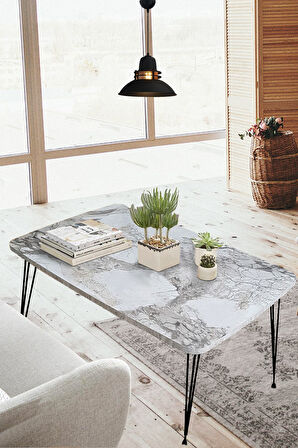 Elit Oval Siyah Mermer Masa Orta Sehpa Metal Firkete Ayaklı 50x90 Cm