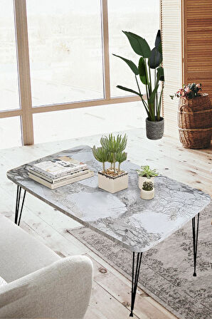 Elit Oval Siyah Mermer Masa Orta Sehpa Metal Firkete Ayaklı 50x90 Cm