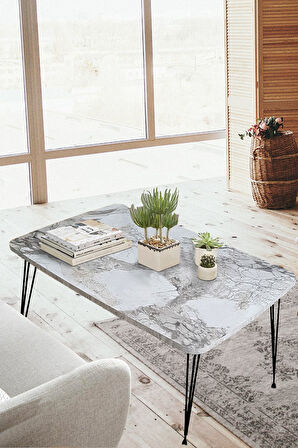 Elit Oval Siyah Mermer Masa Orta Sehpa Metal Firkete Ayaklı 50x90 Cm