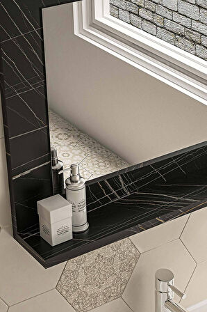 60x45 cm Kristal Raflı Ayna Dresuar Hol Koridor Salon Banyo Wc Ofis Çocuk Yatak Odası