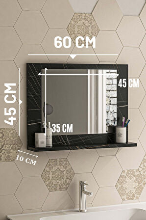 60x45 cm Kristal Raflı Ayna Dresuar Hol Koridor Salon Banyo Wc Ofis Çocuk Yatak Odası