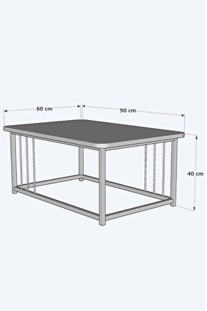 Ahşap Orta Sehpa 60x90 Modern Metal Ayak Siyah Tam Çerçeve Çam Desen Salon Ofis Balkon Sehpası