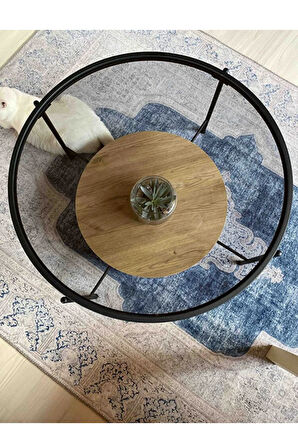Nordic Orta Sehpa Temperli Cam 75 cm Demonte Çizilmez Kırılmaz Metal Çerçeve Raflı Minimalist Sehpa