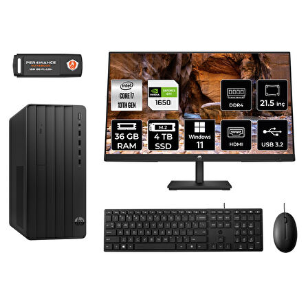 HP PRO TOWER 290 G9 MX1ESD685 i7 13700 36GB RAM 4TB SSD GTX1650 4GB 21.5" W11H MASAÜSTÜ PC