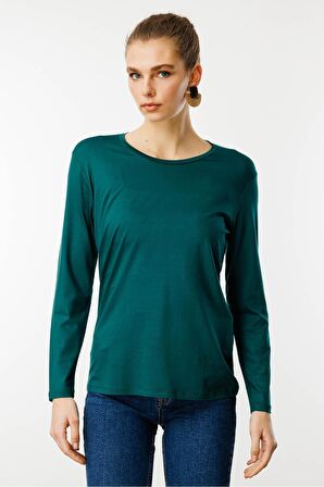 Kadın Sıfır Yaka Basic Penye Bluz Yeşil