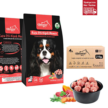 Kuzu Etli Köfte Çiğmamam Barf Köpek Maması 2 Kg 1000 Gr 2 Adet