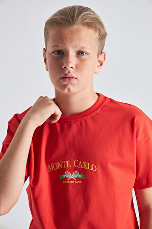 Monte Carlo Country Club Baskılı %100 Pamuk Erkek Oversize Çocuk Tişört