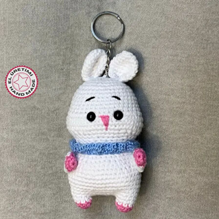 Uretti-VENHAR7589 - El Örgüsü Amigurumi Beyaz Tavşan Anahtarlık