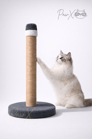 Kedi Tırmalama Tahtası 52 cm Kalın Halatlı Geniş Peluş Taban Dayanıklı Tırmalama Direği Antrasit